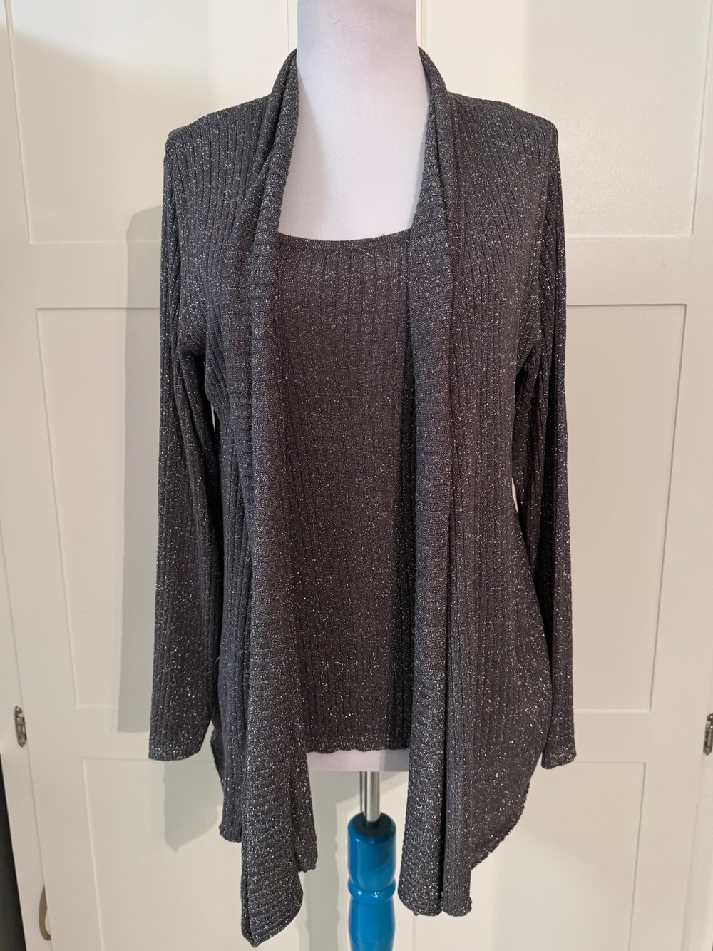 Chico's Charcoal Metallic Open-Front Cardigan & Tank Set